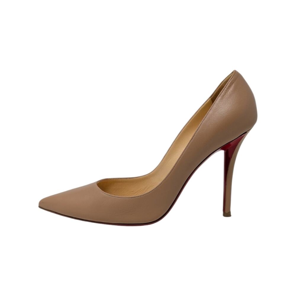 Christian Louboutin Apostrophy 100 Pointed Toe Pump Nude Beige Leather 39 | 8.5